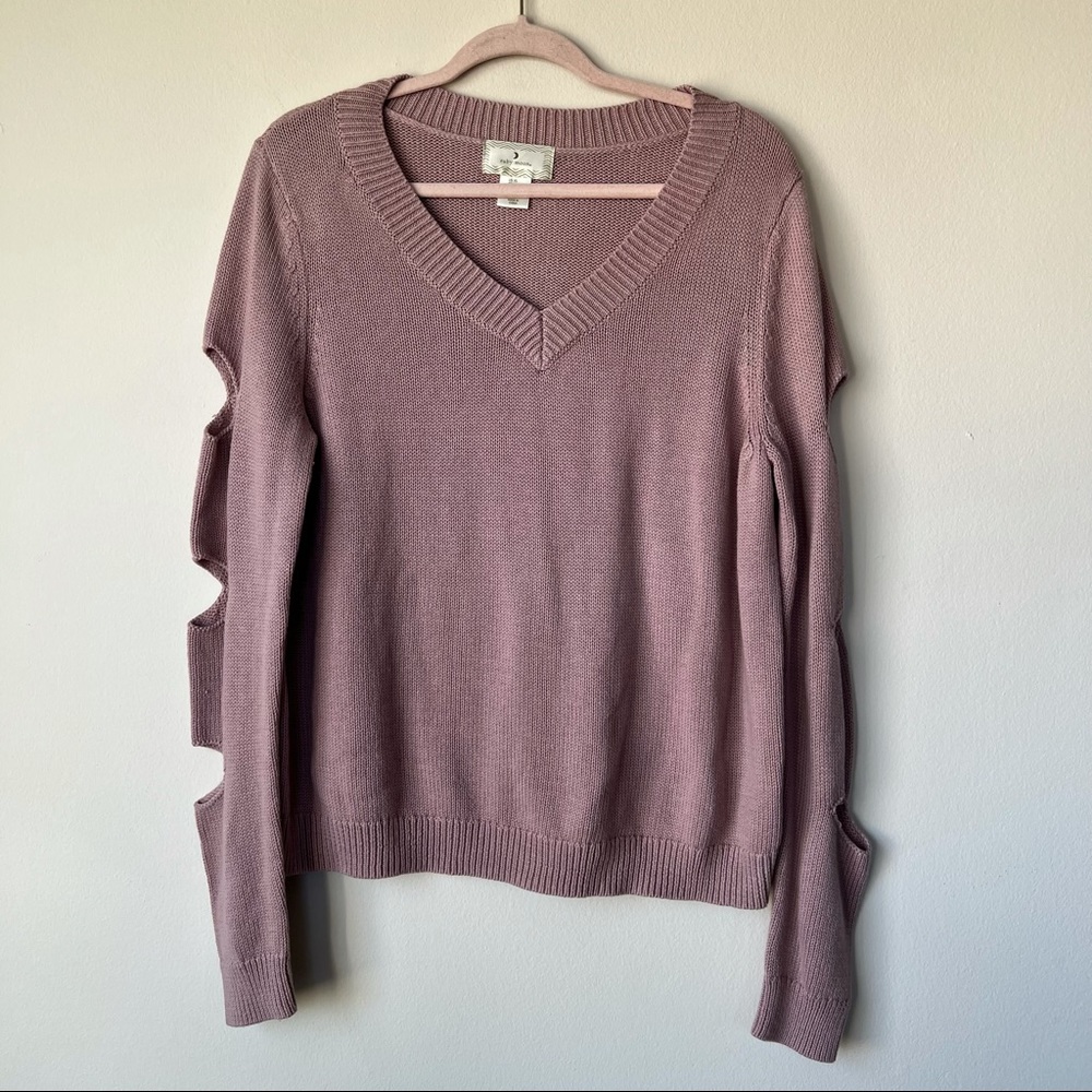 Ruby Moon V Neck Sweater Arm Cutouts Dusty Rose Size XL